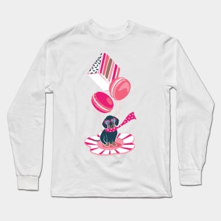 Pastel café sweet love dream // print // fuchsia pink pastry details blue dachshund dog puppy Long Sleeve T-Shirt